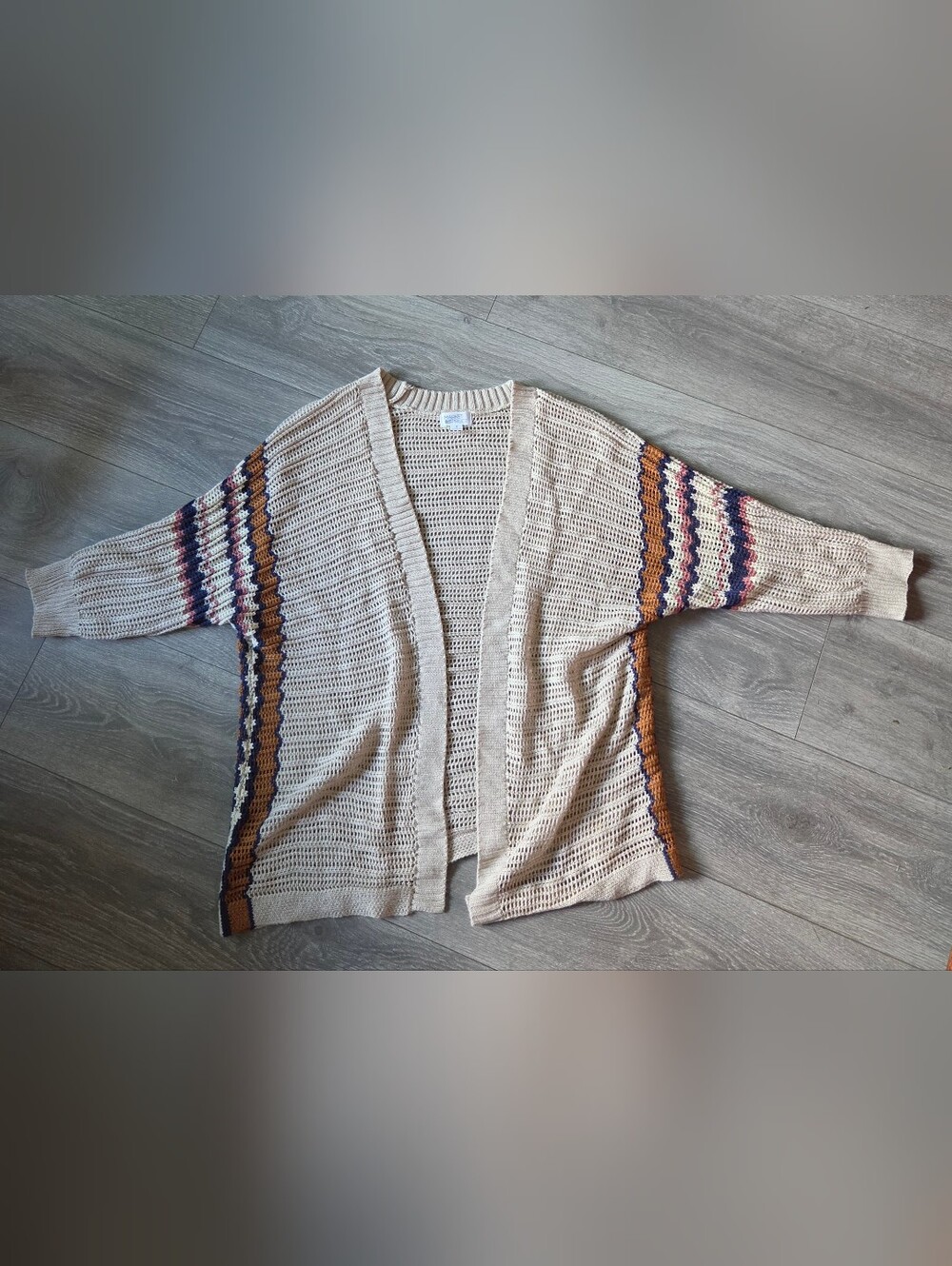 Boho Crocheted Open Front Cardigan with Multicolor Detail